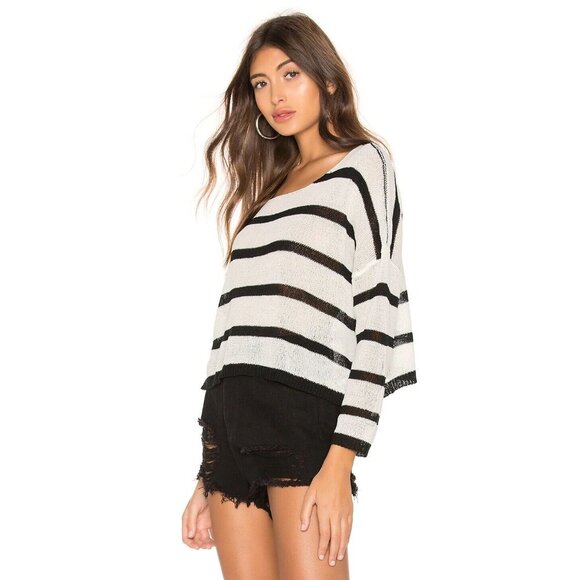 SUPERDOWN Adriana White Black Striped Open Knit Oversized Crop Sweater, Size XS - Picture 2 of 13